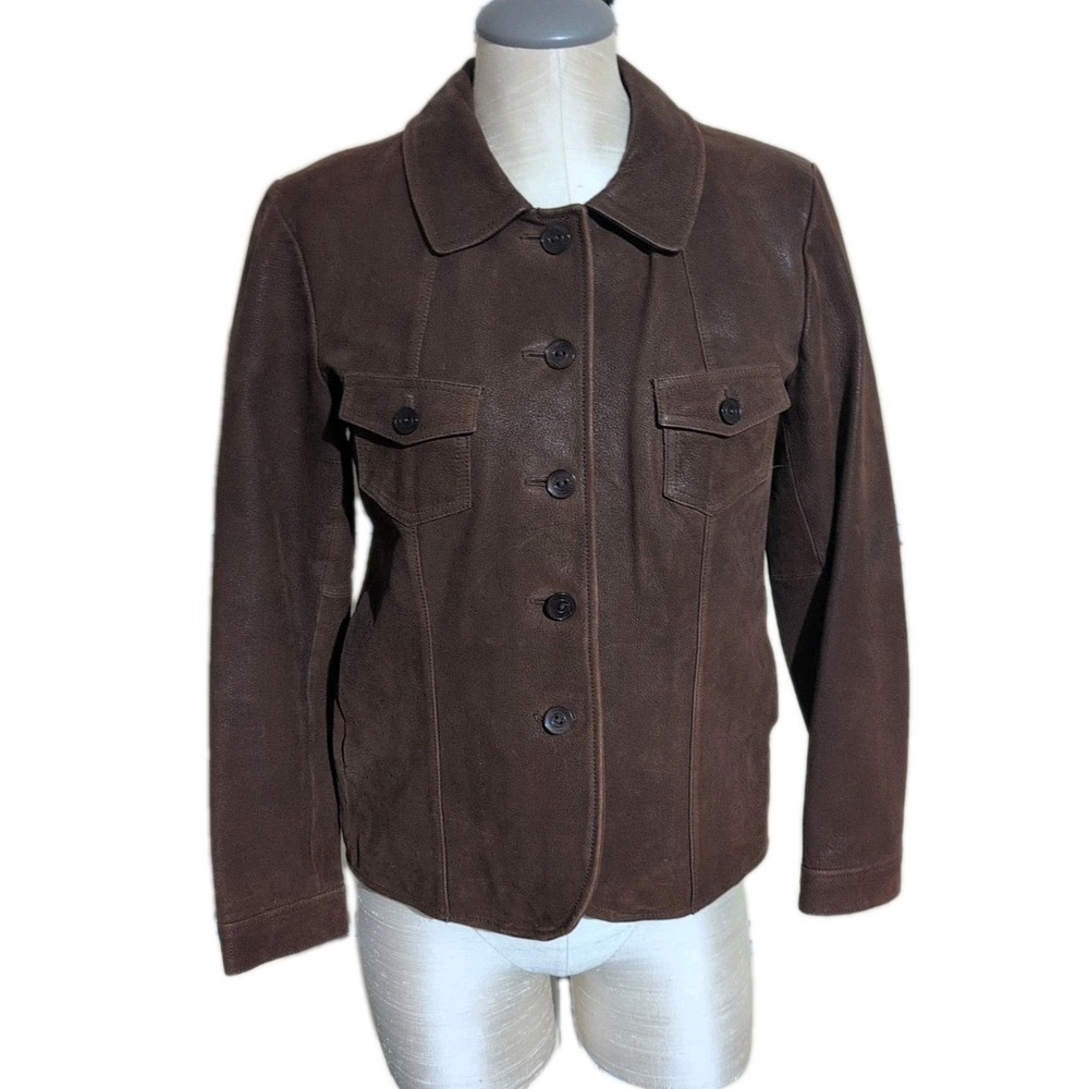 VTG J Jill Chocolate Brown Leather Jacket Effortless Chic '90s Y2K Minimalist XS